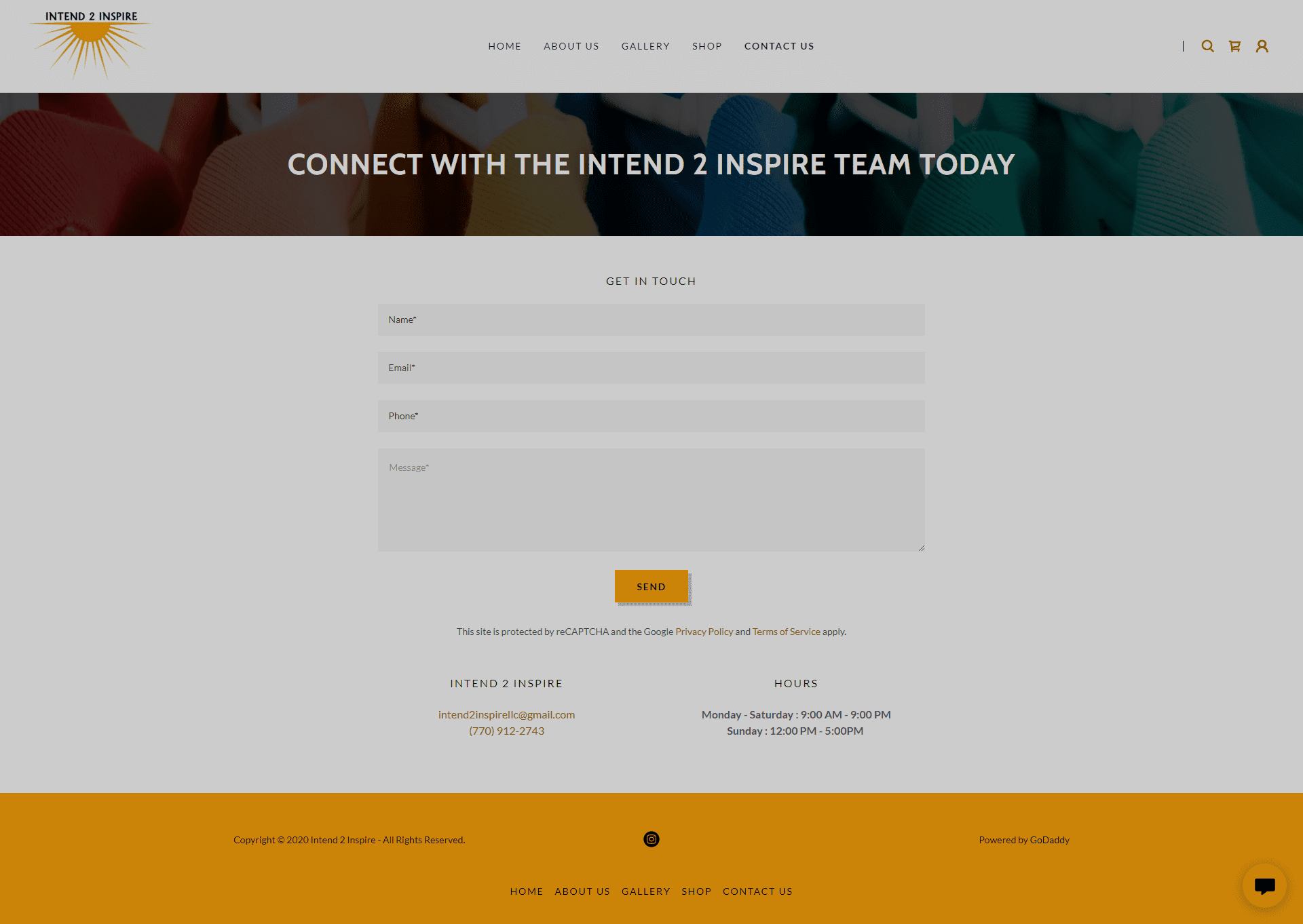 Intend 2 Inspire Contact Page