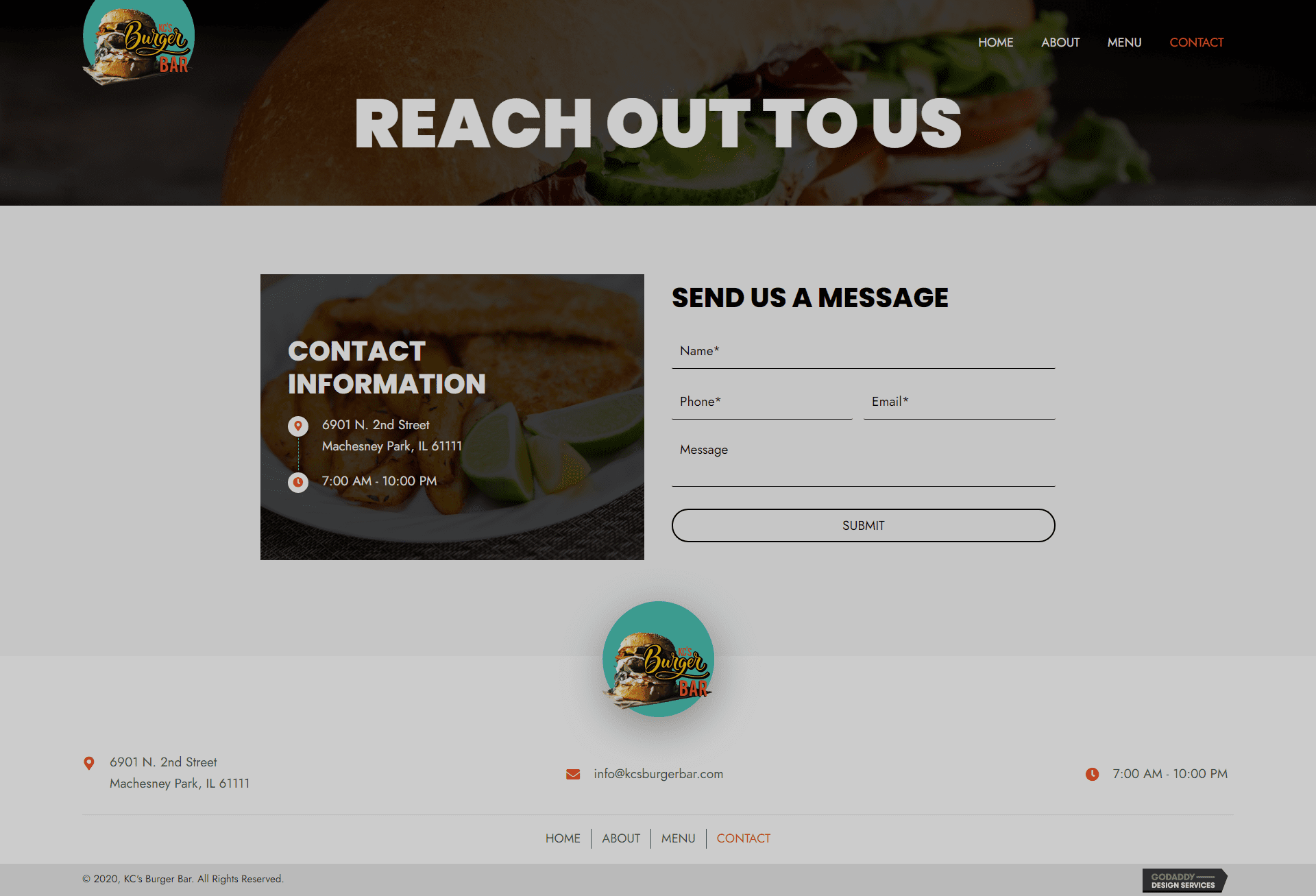 KC's Burger Bar Contact Page