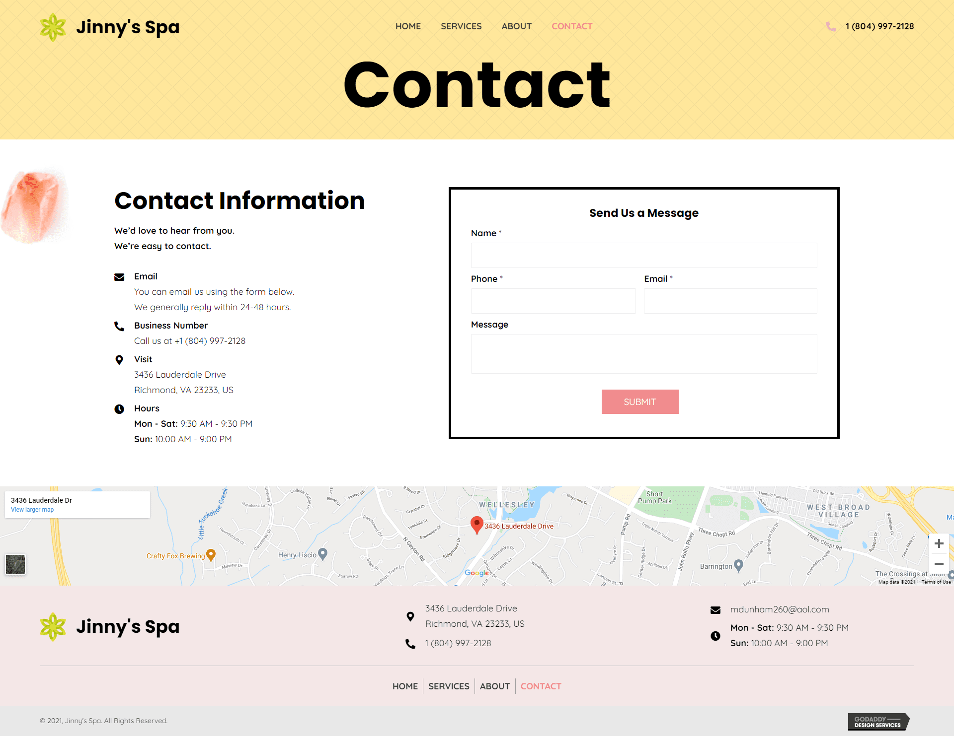 Jinny's Spa Contact page